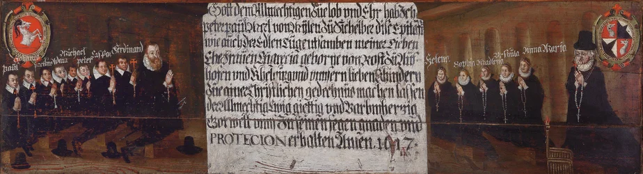 Epitafio di Peter Paul von Mörl von Pfalzen zu Mühlen und Sichelburg, sua moglie Margret von Rost zu Aufhofen und Kehlburg e i loro figli
